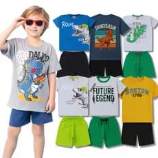 Kit Sortido 6 Peças de Roupas Infantil Menino 3 Camisetas + 3 Bermudas - Conjuntos Masculino Verao