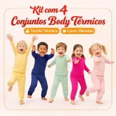 Kit 8 Peças Conjunto Térmico 4 Bodys + 4 Calças Infantil para Bebe Menino e Menina Peluciado Inverno