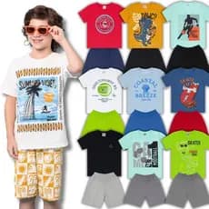 Kit 8 Peças de Roupas Juvenil Menino - Camiseta + Bermuda Kit 4 Conjuntos de Roupa Verão Masculino