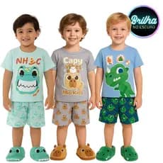 Conjunto Pijama Brilha no Escuro Personagens Menino Infantil Mickey Homem Aranha Dinossauro
