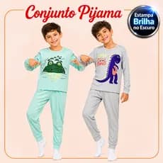 Conjunto Pijama Brilha no Escuro Manga Longa Menino Infantil Estampa Brilhante Inverno Malha Levinha