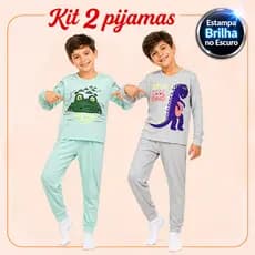 Kit 2 Pijamas Brilha no Escuro Manga Longa Menino Infantil Estampa Brilhante Inverno Malha Levinha