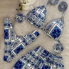 CONJUNTO BIQUINI TRIO 3 PEÇAS CONJUNTO TRIKINE COM SHORTS SAIDA DE PRAIA BIQUINE CORTININHA CALCINHA ASA DELTA
