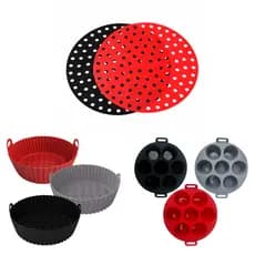 Kit Silicone Air Fryer Forma Redonda Tapete Silicone Forma Cupcake Muffin Antiaderente
