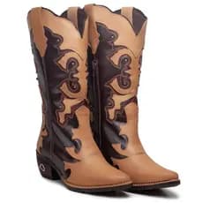 Bota Texana Couro Marrom Legítimo Feminina Confortável Moderna Country Bordada Qualidade Conforto