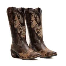 BOTA TEXANA FEMININA BORDADA LATEGO ESTAMPAS COUNTRY COURO COWBOY REF 6216