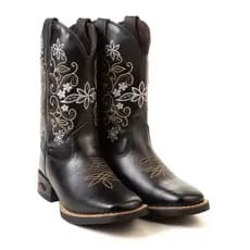 Bota Country Feminina Preto Couro Legítimo Premium Confortável Durável Cano Médio Estilo Western