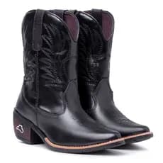 Bota Feminina Country Cores Couro Legítimo Bico Fino Bordada Solado Costurado Conforto e Estilo 6758