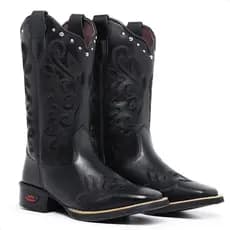 Bota Texana Feminina Couro Legítimo Bordado Tribal Country Moda Sertanejo Conforto Rodeio Style