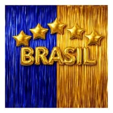 Decoração Copa Brasil Kit com 5 Estrelas Amarelas Letras BRASIL e Cortinas