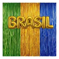 Kit Decoração Brasil Copa Letras BRASIL e 3 Cortinas Coloridas Festa