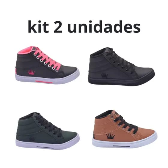 Kit 2 Tênis Botinha Cano Alto Infantil Volta as aulas - 24 ao 33 - Feminino Masculino Modinha
