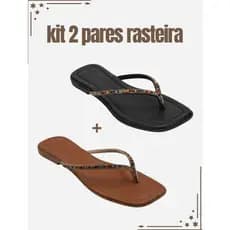Kit 2 Pares de Rasteirinha Feminina Chinelo Brilho