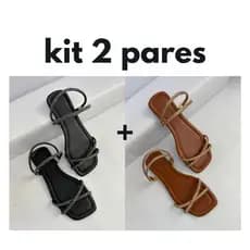 Kit dois pares sandália rasteira feminina tira de brilho