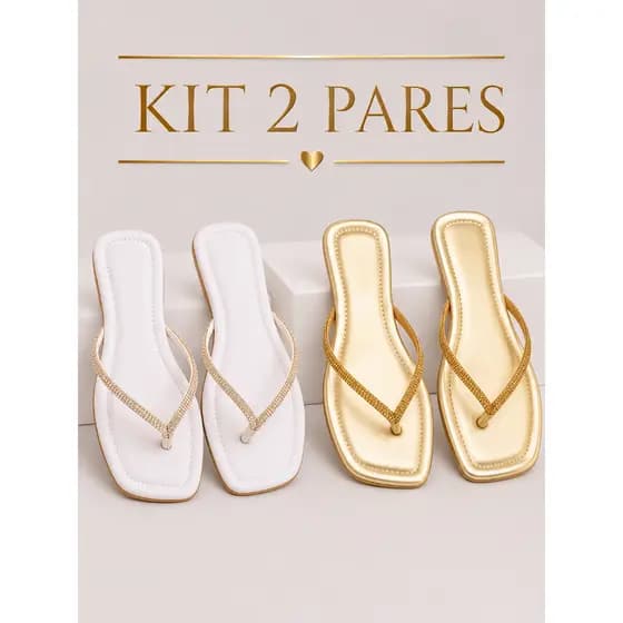 Kit 2 Pares sandália Rasteira Feminina Chinelo Tira Brilho