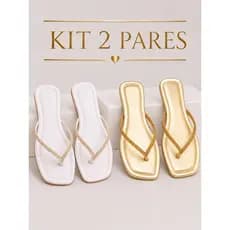 Kit 2 Pares sandália Rasteira Feminina Chinelo Tira Brilho