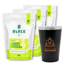 Kit 3 Black Erva Mate Tereré Abacaxi, Hortelã E Gengibre + Copo Térmico Preto