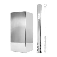 Kit Tereré Inox Copo Quadrado Bomba V6 Cores Preto e Cromado