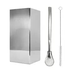 Copo Inox Quadrado Terere Bomba Achatada Simples Silver