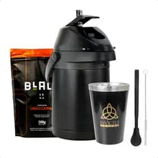 Kit Tereré All Black Copo Térmico Inox + Bomba Achatada + Garrafa 2,5L + Erva Black