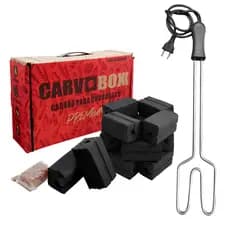 Kit Carvão de Churrasco Prolongador de Brasa Carvoboxx Alta Duração + Acendedor 110V / 220V