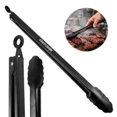 Pegador de Carne Grelha Churrasco 45cm Metal Preto Borracha Antiderrapante Argola de Trava Carvoboxx