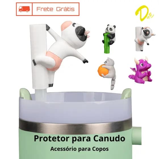 Capa Protetora Para Canudo 10mm Personagens Bichinhos Compatível Com Copo Térmico 30oz e 40oz Anti Sujeira