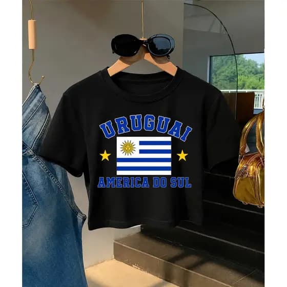 Cropped T Shirt Camisa Continentes Feminino Uruguai