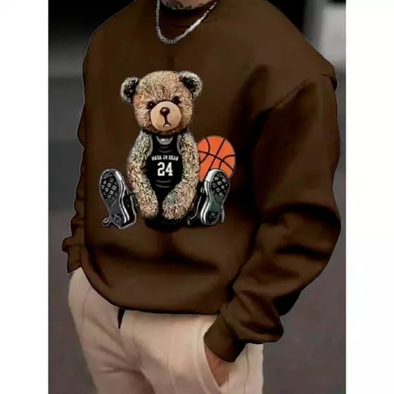 Moletom Careca Urso Jogador de Basquete Gola Redonda Casaco Feminino Masculino Inverno Blusa Frio