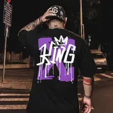 Camisa Estampada StreetWear King 100% Algodão Camiseta Casual Rei Moda Urbana Blusa Camisa