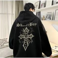 Moletom Canguru Cruz Gótica Casaco Grande Unissex Masculino e Feminino Streetwear Blusa de Frio
