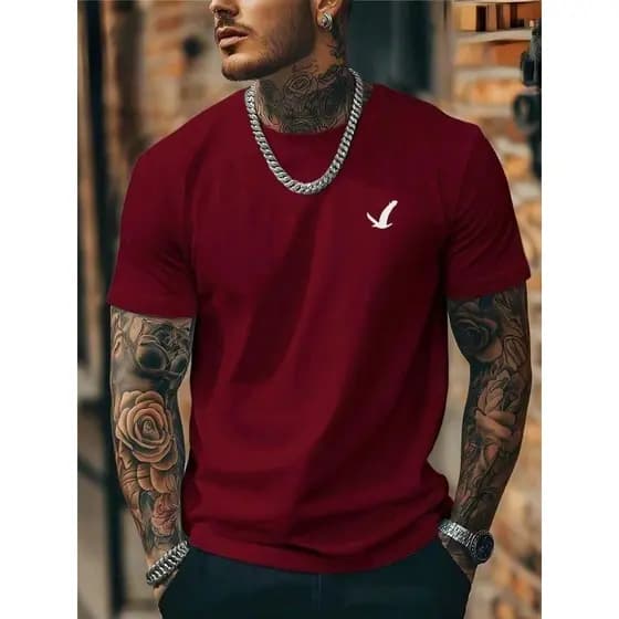 Camiseta Masculina de Águia Camisa 100% Algodao Tendência Básica Minimalista Casual Blusa StreetWear