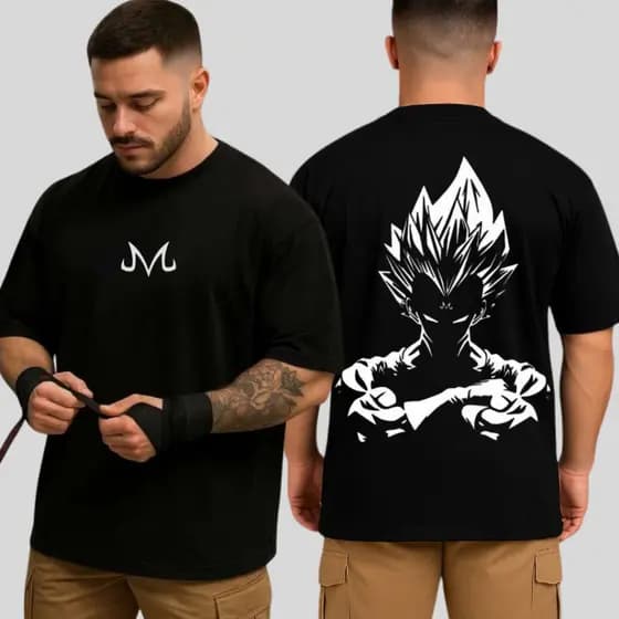 Camiseta Oversized Vegeta MajinBoo Musculação Camisa Casual Premium DBZ Streetwear Treino Academia