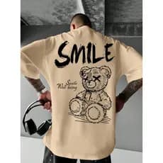 Camiseta Oversized Moda Gringa Smile Urso Gola Redonda Premium Estampada Camisa Streetwear Blusa