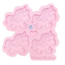 Molde de silicone 4 unicórnios 4 cm + coração