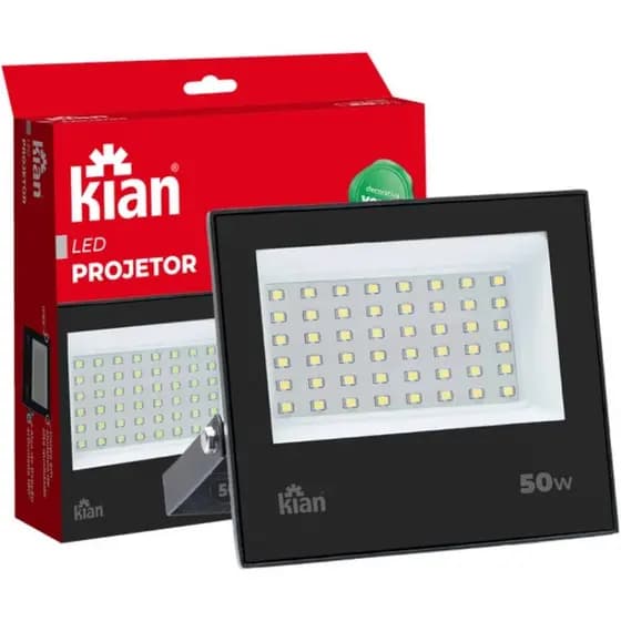 Kit Refletor LED 50W Kian Luz Verde Projetor Externo 6500K – Iluminação Potência e Econômia