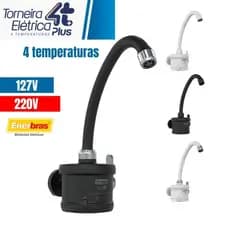 Torneira Parede Elétrica Cozinha 4 Temperaturas Acabamento Branco 127v / 220v Enerbras