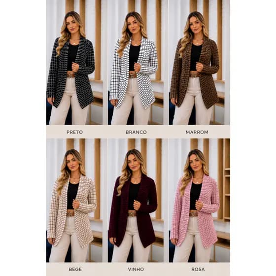 Cardigan Kimono Blusa Feminina Luxo Tricô Feminino Tricot Manga Longa Casaco Marrom da Moda