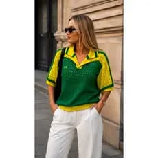 Blusa Feminina Brasil Gola Polo Manga Curta Seleção Copa Camisa Tricot Modal Premium Listrada