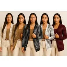 2 Cardigans Kimono Blusa Feminina Luxo Tricô Feminino Tricot Manga Longa Casaco Marrom da Moda