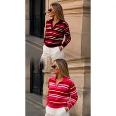 Sweater Polo Sueter Blusa Cardigan Zaraa Feminina Polo Manga Longo Box Listrada Sweater Sueter Luxo Inverno Tricot Trico
