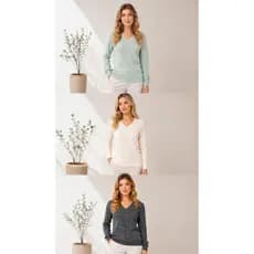 Sweater Blusa Feminina De Frio Tricô Suéter Feminino Manga Longa Decote V Lã Elastano