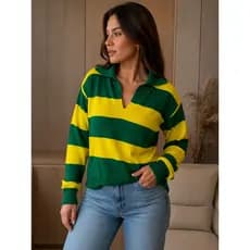 Cardigan Sweater Polo Sueter Blusa Zaraa Feminina Polo Manga Longo Box Listrada Sweater Sueter Luxo Inverno Tricot Trico