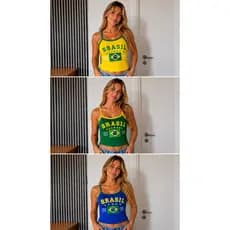 Regata Brasil Alcinha Blusinha Estilo Copa do Mundo Cropped regata alcinha do Brasil bordada suplex
