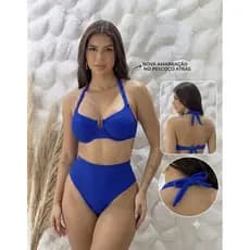Biquini Feminino Retrô Anarruga Meia Taça com Bojo e Calcinha Hotpants Cintura Alta Lançamento Verão