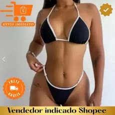 Biquini Cortininha marquinha de fita bicolor com regulador diversas cores ENVIO IMEDIATO fio