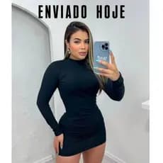 Vestido canelado Midi Gola Alta Manga longa Promoção com Canelado para o frio