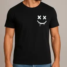 Camiseta Estampa Gráfica Smile Camisa Algodão Manga Curta Premium