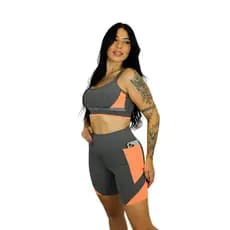 Conjunto Top e Bermuda Fitness Confortavel Academia com Bolsos