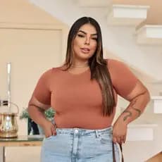 BODY FEMININO MANGA CURTA PLUS SIZE COM FORRO ESSENCIAL BÁSICA NO SUPLEX BODI BORI